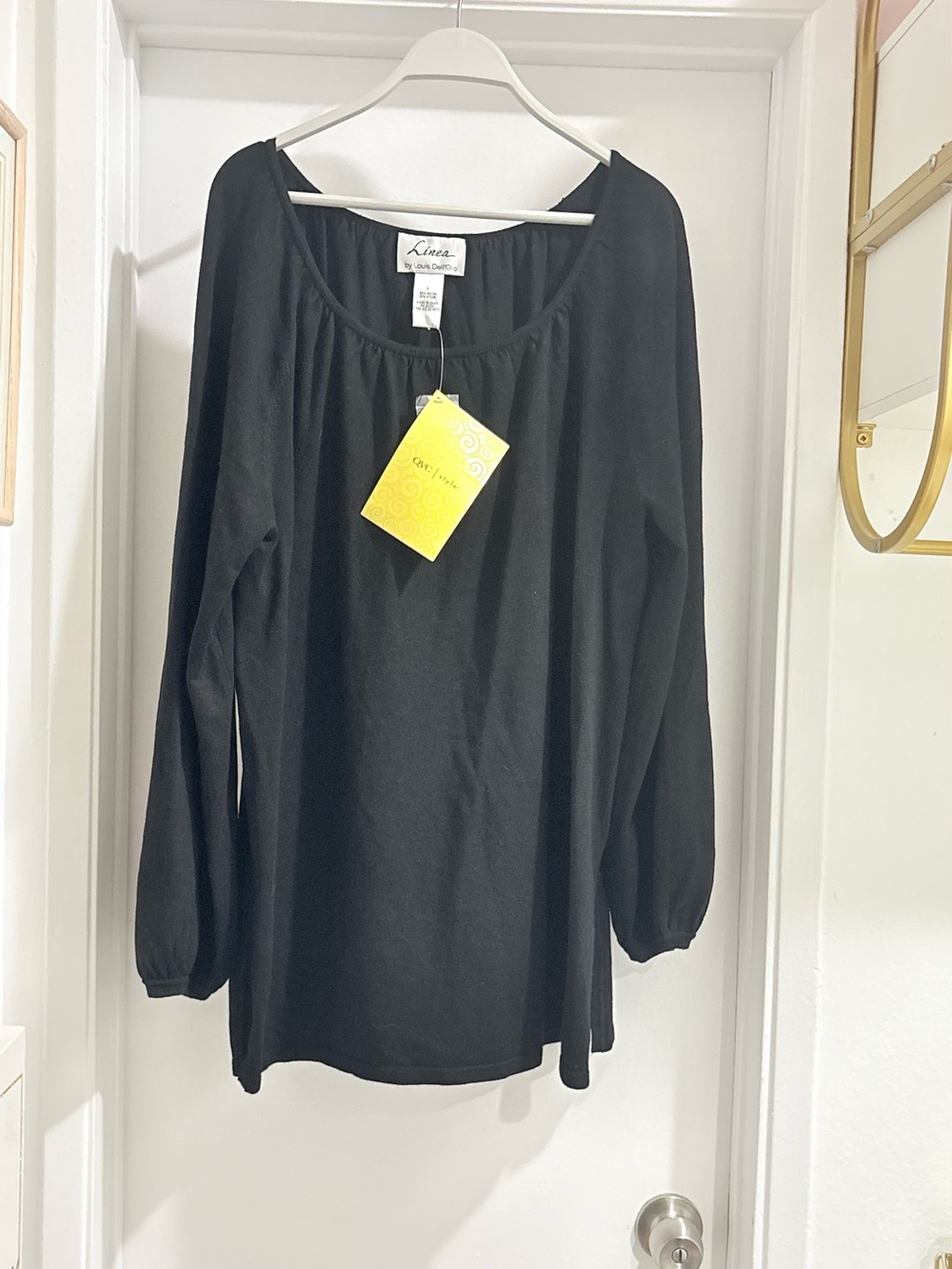 Linea by Louis Dell'Olio Black Long Sleeve Scoop Neck Top